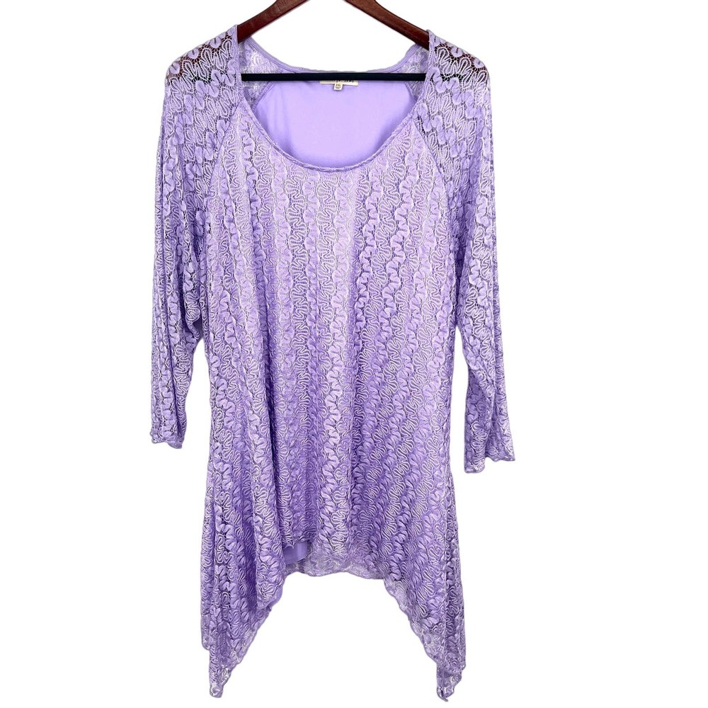 Indigo Soul Womens Plus Size 2XL Lavender Purple Long Sleeve Blouse Shirt Top